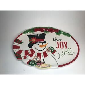 Fitz & Floyd "Give Joy Y'all" Frosty Snowman Cookie Platter - Southern Christmas